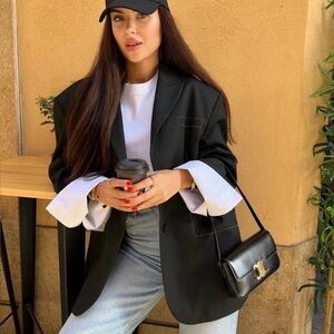 Zara Women’s Size M-L Topstitched Oversized Blazer. Black. New with Tags